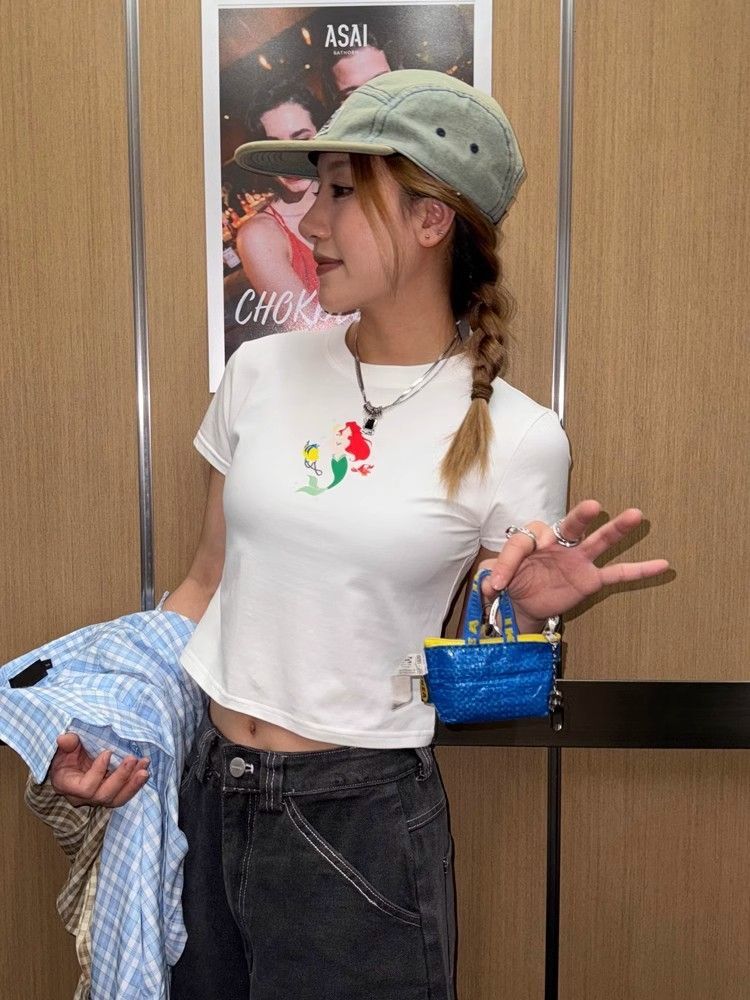 1*1 Pure Cotton High Elasticity New Summer Short-Sleeved Top, Fits Well with High-Waisted Pants, Slimming and Stylish