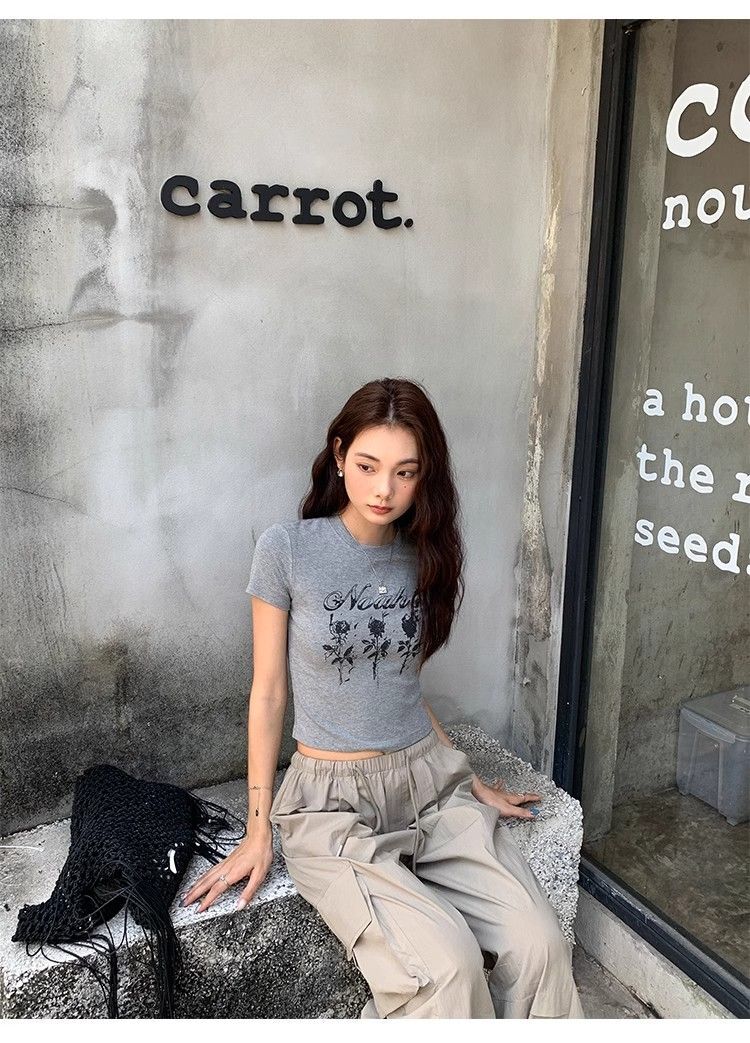 1*1 Pure Cotton High Elasticity New Summer Short-Sleeved Top, Fits Well with High-Waisted Pants, Slimming and Stylish