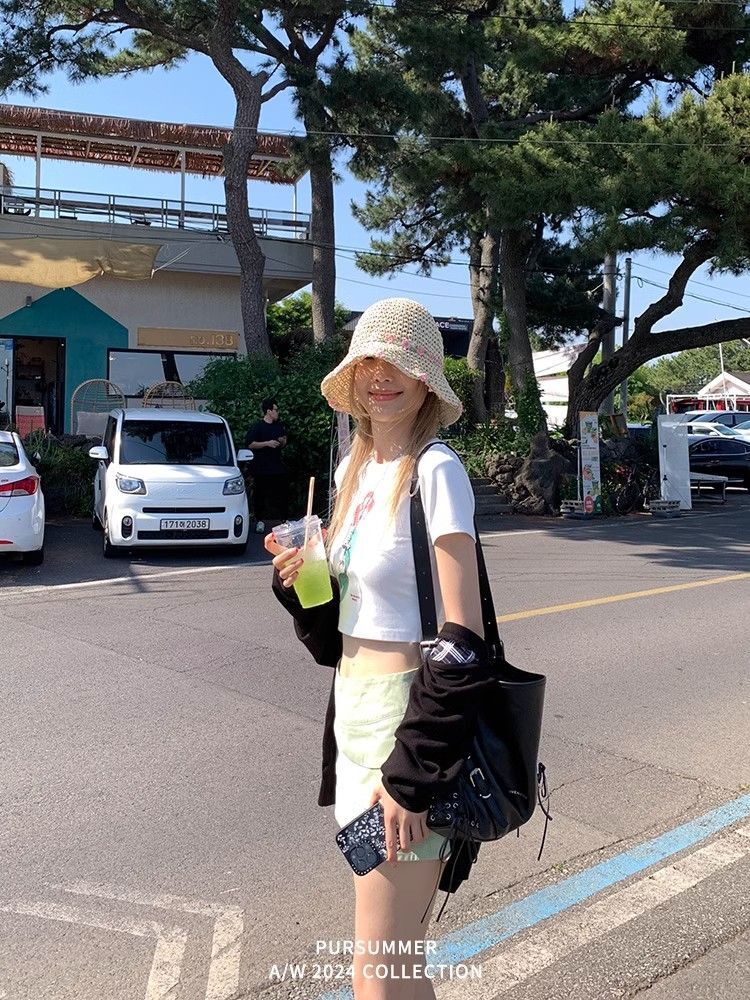 1*1 Pure Cotton High Elasticity New Summer Short-Sleeved Top, Fits Well with High-Waisted Pants, Slimming and Stylish