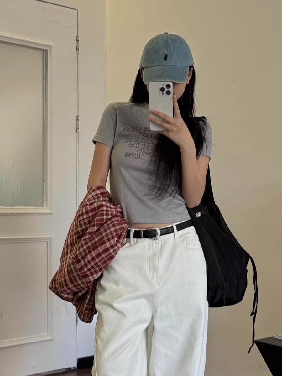 1*1 Pure Cotton High Elasticity New Summer Short-Sleeved Top, Fits Well with High-Waisted Pants, Slimming and Stylish