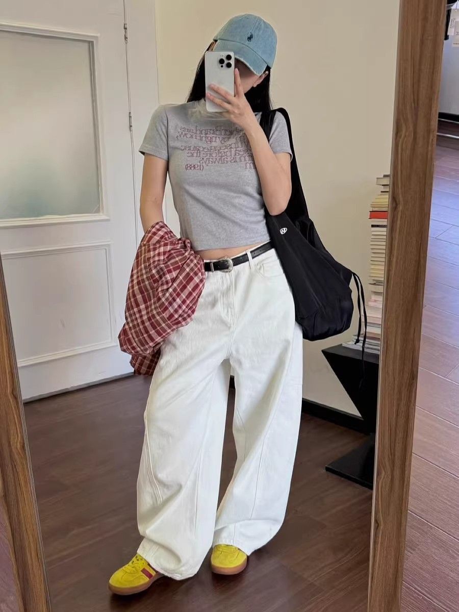 1*1 Pure Cotton High Elasticity New Summer Short-Sleeved Top, Fits Well with High-Waisted Pants, Slimming and Stylish