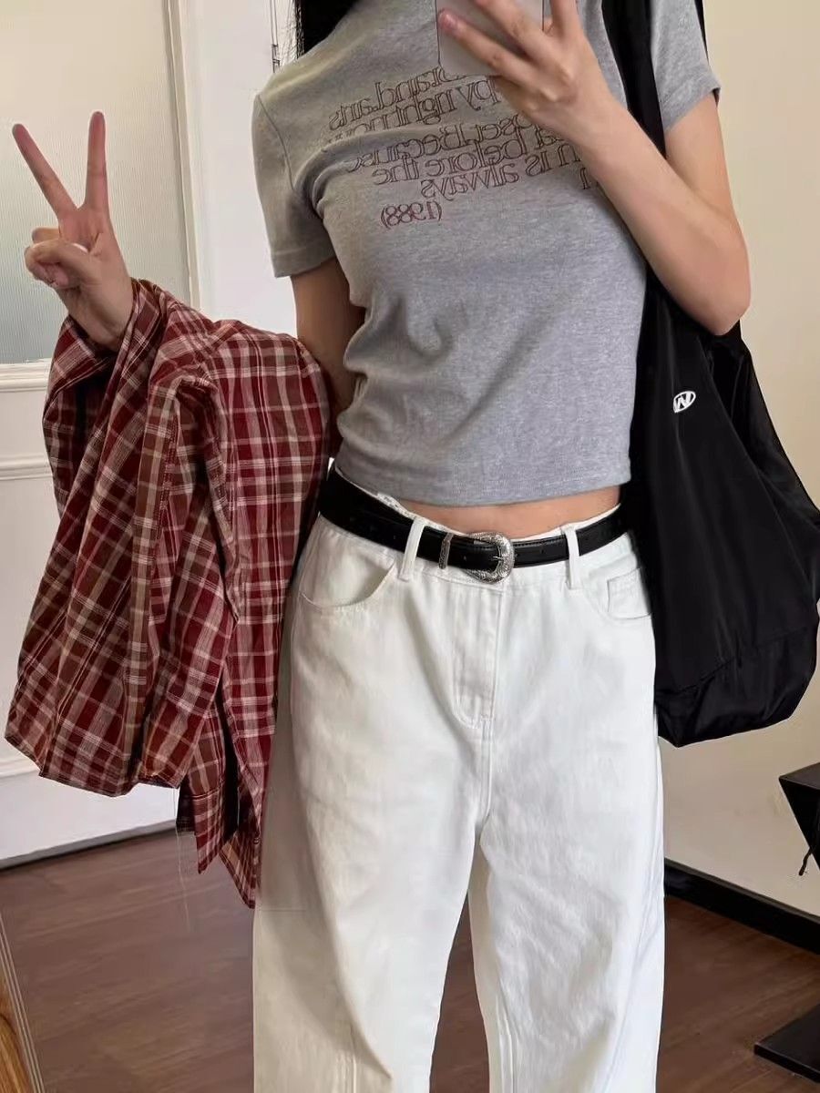 1*1 Pure Cotton High Elasticity New Summer Short-Sleeved Top, Fits Well with High-Waisted Pants, Slimming and Stylish