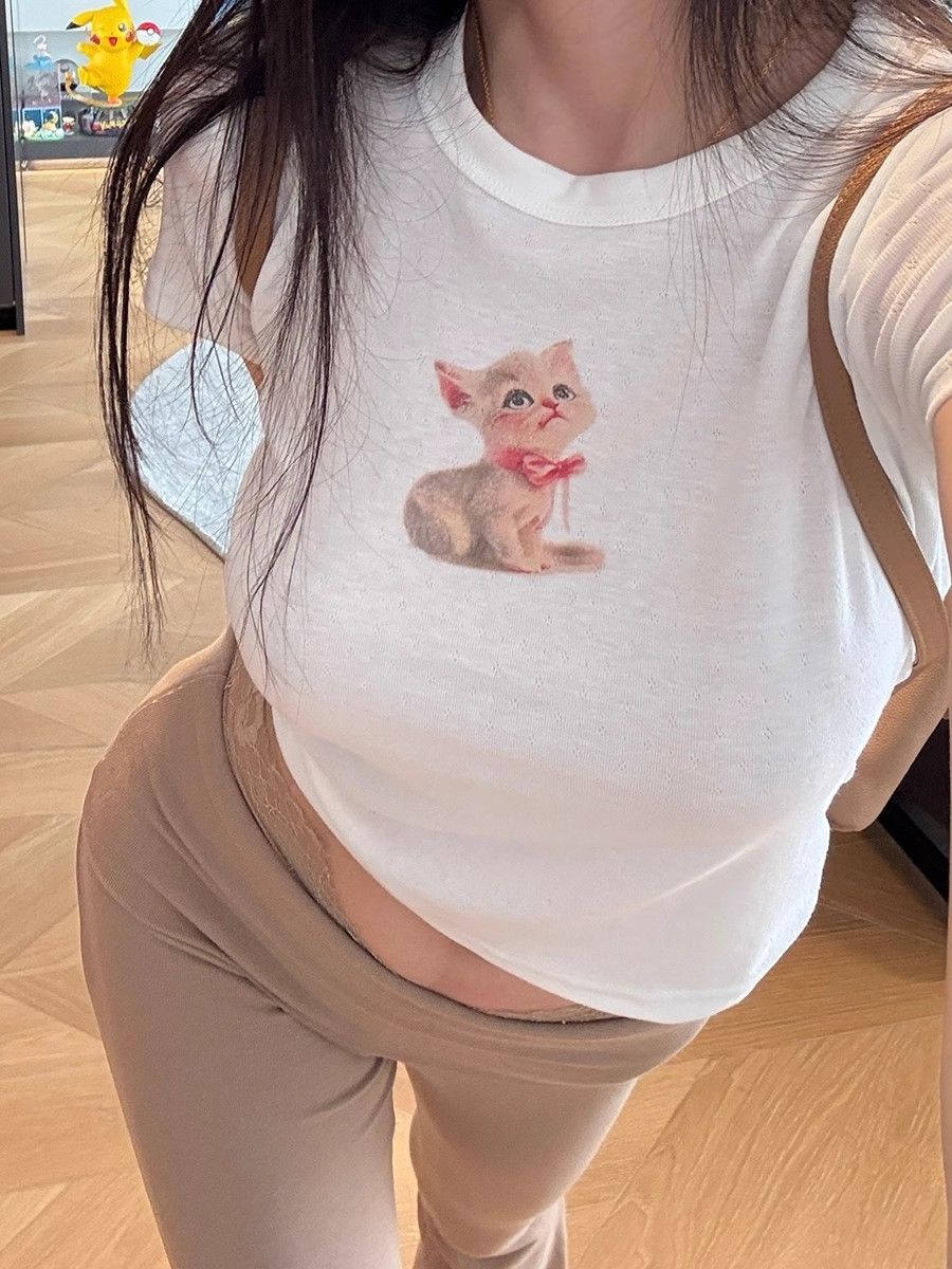 1*1 Pure Cotton High Elasticity New Summer Short-Sleeved Top, Fits Well with High-Waisted Pants, Slimming and Stylish