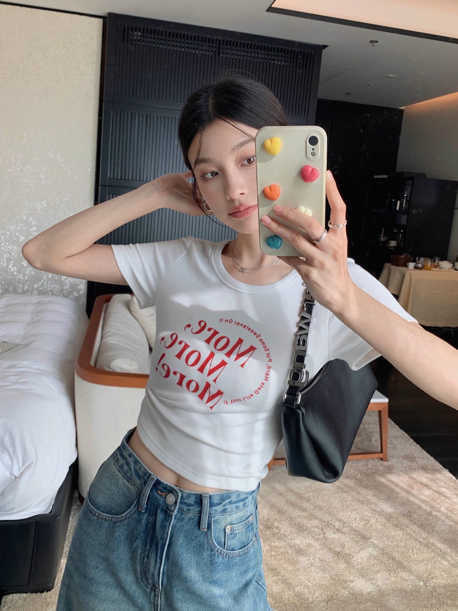 1*1 Pure Cotton High Elasticity New Summer Short-Sleeved Top, Fits Well with High-Waisted Pants, Slimming and Stylish