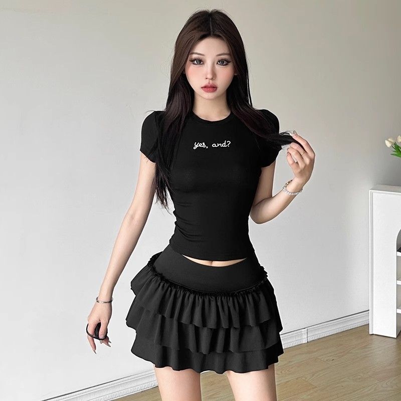 1*1 Pure Cotton High Elasticity New Summer Short-Sleeved Top, Fits Well with High-Waisted Pants, Slimming and Stylish