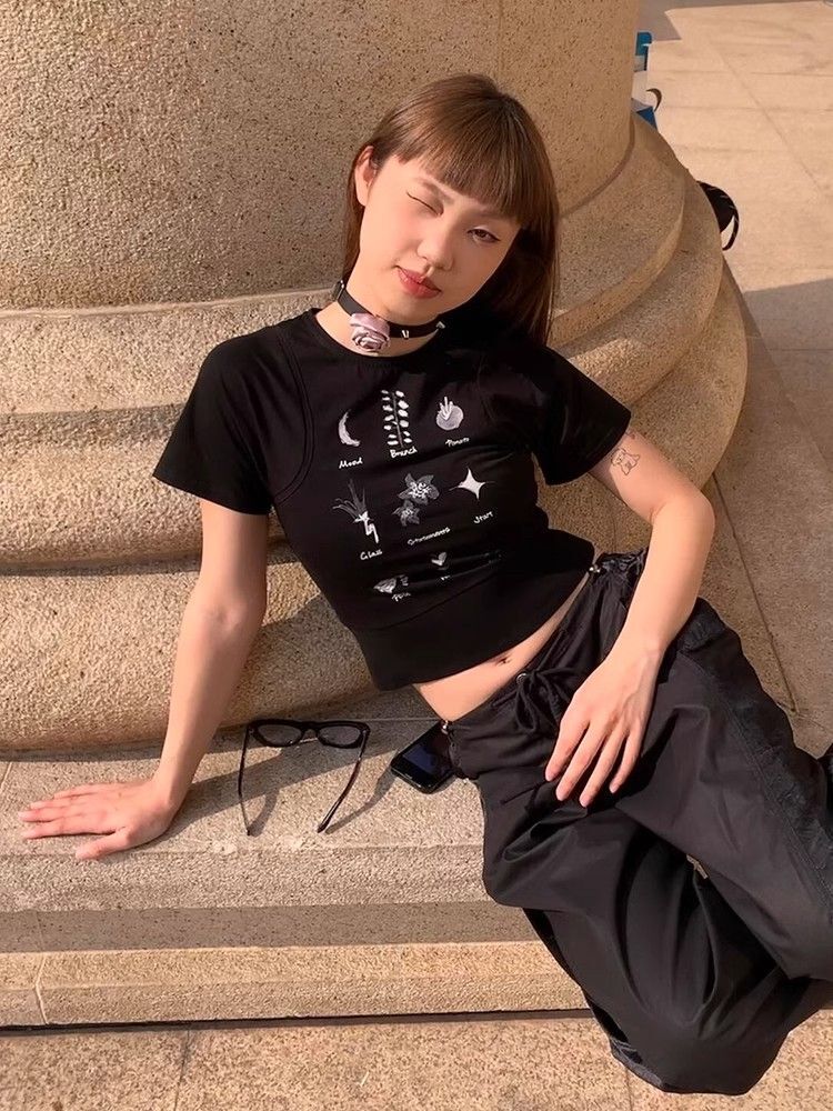 1*1 Pure Cotton High Elasticity New Summer Short-Sleeved Top, Fits Well with High-Waisted Pants, Slimming and Stylish