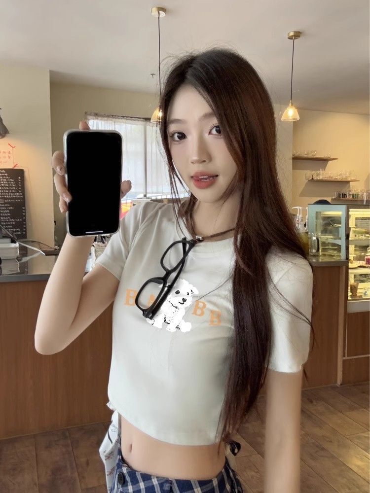 1*1 Pure Cotton High Elasticity New Summer Short-Sleeved Top, Fits Well with High-Waisted Pants, Slimming and Stylish