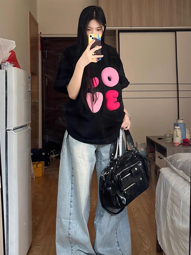 High-quality pure cotton 200g combed 100% cotton loose short-sleeved T-shirt for women