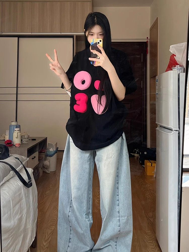 High-quality pure cotton 200g combed 100% cotton loose short-sleeved T-shirt for women