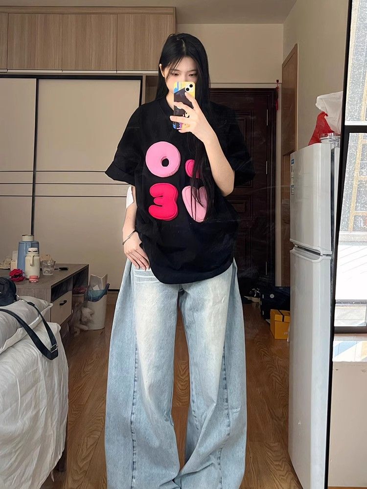 High-quality pure cotton 200g combed 100% cotton loose short-sleeved T-shirt for women