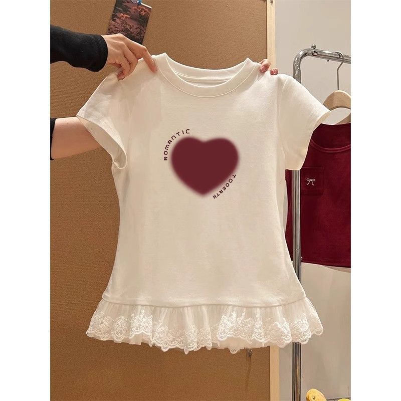 Sweet and Spicy Lace Short-Sleeve T-Shirt Women's Summer New Arrival Pure and Sexy Inner Layer Base Shirt Top