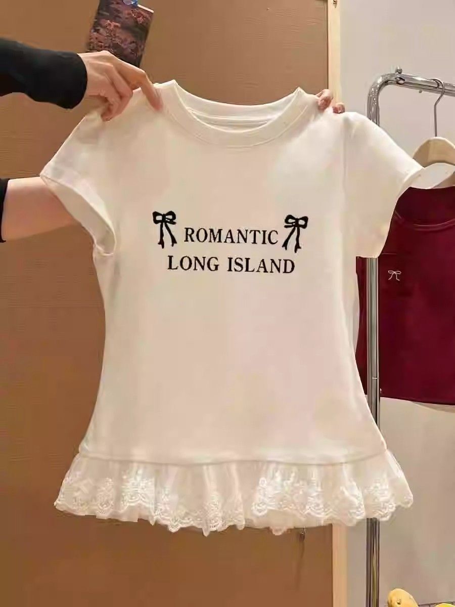 Sweet and Spicy Lace Short-Sleeve T-Shirt Women's Summer New Arrival Pure and Sexy Inner Layer Base Shirt Top