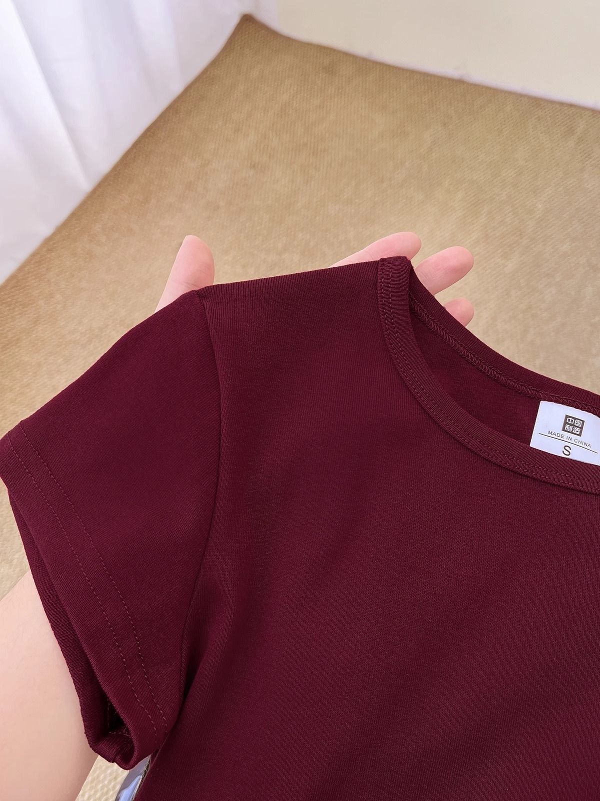 Women's 220g pure cotton 92% cotton 8% spandex printed hollow bow short-sleeved T-shirt